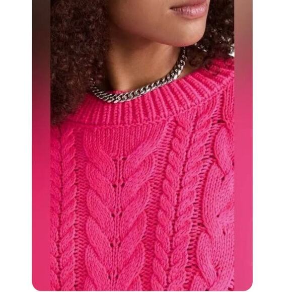 Alice + Olivia Lennie Cable Long Sleeve Sweater Dress In Wild Pink Size Small - Picture 8 of 15